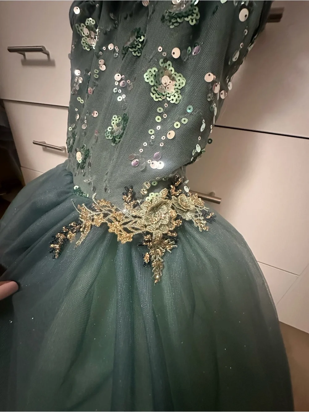 Kids Custom Green Sequin Tulle Costume / Dance Dress size 9/10